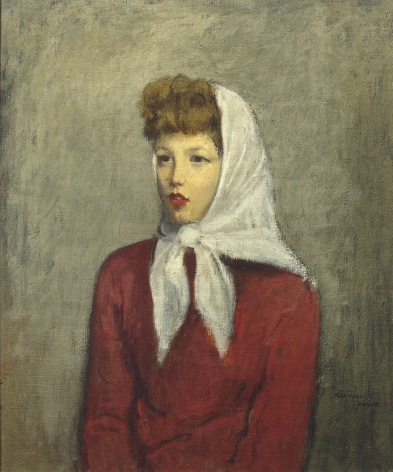 Raphael Soyer, Woman with Scarf, c. 1942, oil on canvas, 23 1/2 x 19 1/2 inches