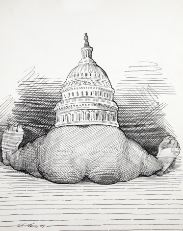 David Levine, Congress on its..., 1979, ink on paper, 13 1/2 x 11 inches