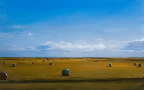 William Beckman, Bales #3, 2019, oil on panel, 24 x 39 inches