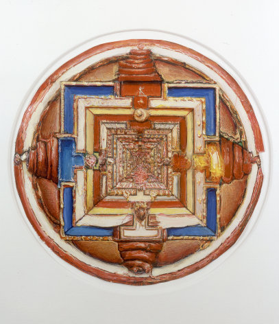 gregory gillespie, Small Mandala, 1996, oil on paper, 12 1/2 diameter