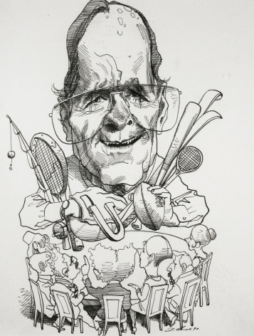 David Levine, George Bush, 1990, ink on paper, 13 3/4 x 11 inches