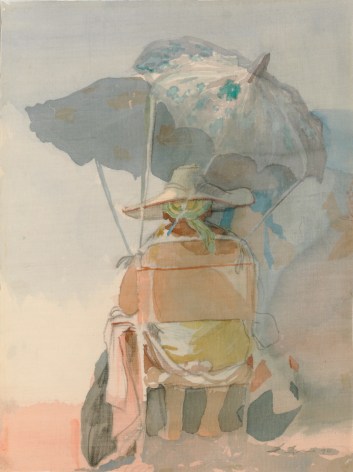 David Levine, Untitled (Beach Umbrella), 1984, watercolor on silk, 12 x 9 inches
