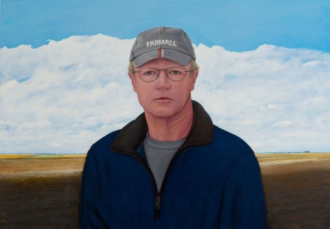 William Beckman, Self-Portrait with Farmall Cap, 2009 - 2015, oil on panel, 34 1/2 x 49 1/4 inches