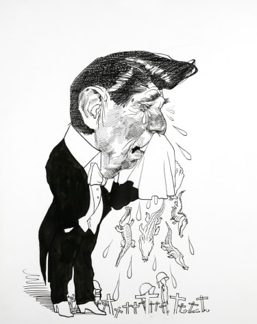 David Levine, Reagan -Alligator Tears, 1983, ink &amp; pencil on paper, 13 1/2 x 11 inches