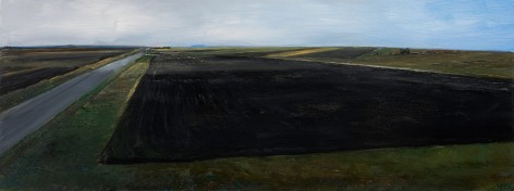 William Beckman, Montana Plowed Field #1, 2020, oil on panel, 7 x 18 1/4 inches
