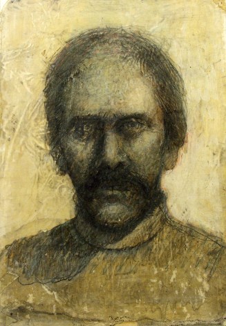 Gregory Gillespie, Self - Portrait (in strong light, partly balding) (SOLD), 1985, oil and pencil on paper, 13 3/4 x 9 1/2 inches
