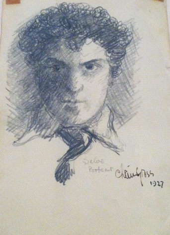 Chaim Gross, Self Portrait Wearing a Tie, 1927, ink on paper, 8 1/4 x 5 1/2 inches
