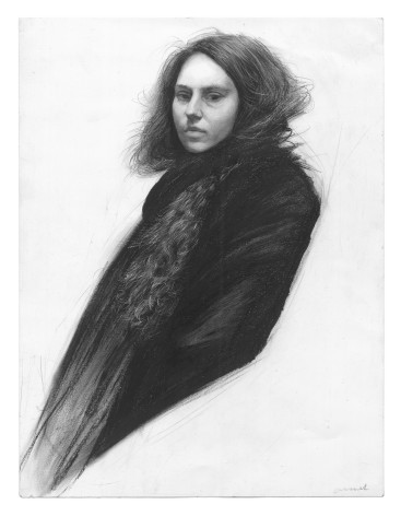 Steven Assael, Julie with Scarf, 2013, graphite and crayon on paper, 14 x 10 3/4 inches