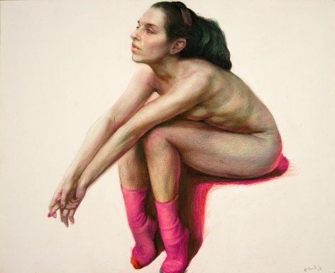 Steven Assael, Carolina with Red Socks, 2008, Caran D'ache pencil on paper, 11 1/4 x 14 inches