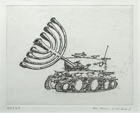 Mark Podwal, Israeli Tank (SOLD), 1998, etching on paper, 7 7/8 x 9 7/8 inches (image), Edition 49/60