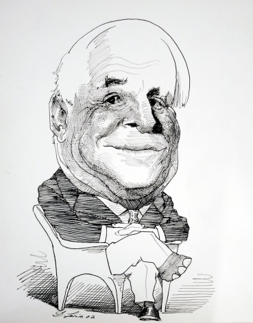 David Levine, Senator John McCain, 2002, ink on paper, 13 3/4 x 11 inches
