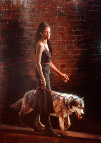 Steven Assael, Susan with Dog, 1994, oil on canvas, 94 1/4 x 68 inches