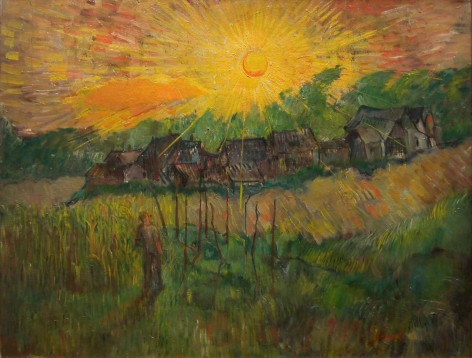 Bernard Karfiol, Sunset with Farmer, nd, oil on canvas, 20 x 26 inches