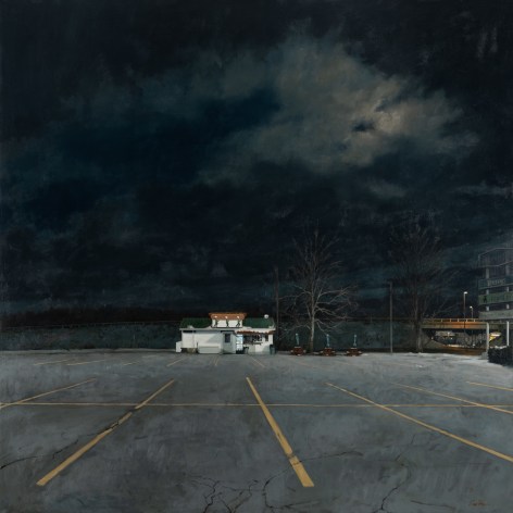 Linden Frederick, Night Stand, 2021, oil on linen, 55 x 55 inches