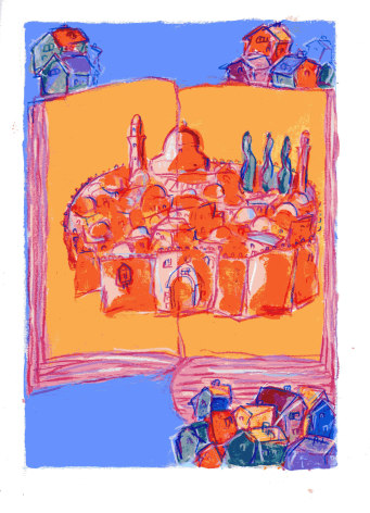 mark podwal, Next Year in Jerusalem, 2011, acrylic, gouache and colored pencil on paper, 16 x 12 inches