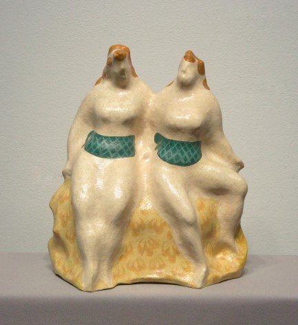 elie nadelman, Two Seated Women, c. 1930-35, glazed and painted papier - m&acirc;ch&eacute;, 11 3/4 x 8 1/4 x 5 inches