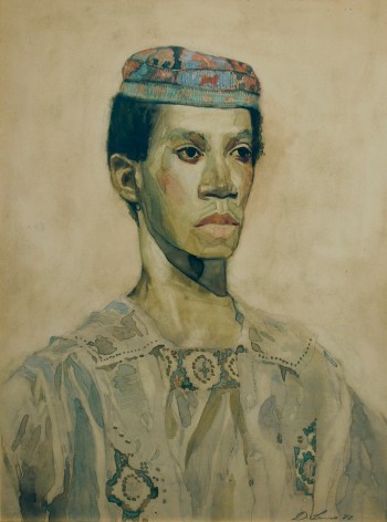 David Levine, Afro-American, 1988, watercolor on paper, 17 1/2 x 14 5/8 inches