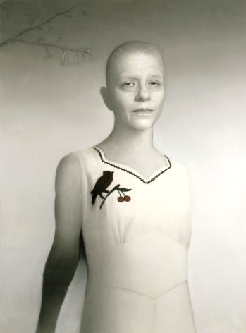 susan hauptman, Self-Portrait (with Branch), 2005, charcoal on paper, 54 x 40 inches