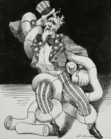 David Levine, Uncle Sam, 1980, ink on paper, 13 3/4 x 11 inches