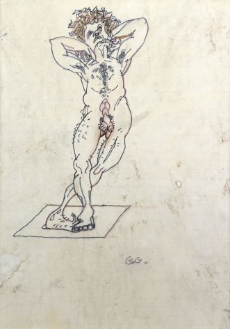 Gregory Gillespie, Male Dancer, 1980, pen &amp; ink, oil on paper on board, 16 x 12 inches