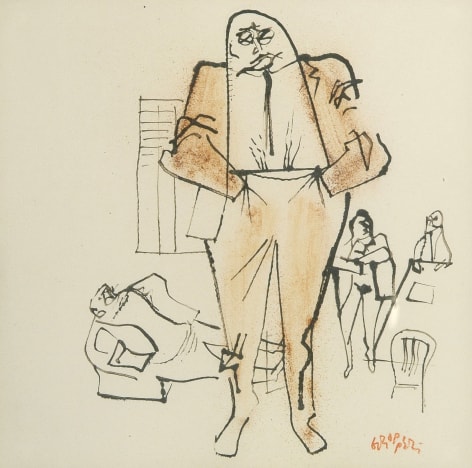 William Gropper, Executives (SOLD), ink and watercolor on paper, 11 x 11 inches