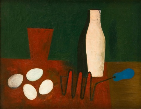 Willem de Kooning, Untitled (Still Life with Eggs and Potato Masher), 1928-29, oil and sand on canvas, 18 x 24 inches (26 1/2 x 32 3/4 inches framed)
