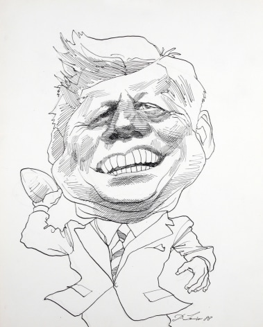 david levine, JFK, 1988, ink on paper, 13 x 11 inches