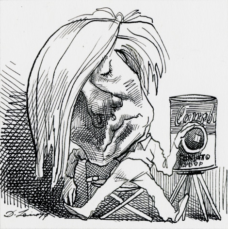 David Levine, Warhol, 1979, ink on paper, 5 1/8 x 5 9/16 inches