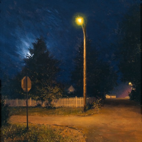 Linden Frederick, Night Corner (SOLD), 2008, oil on panel, 12 1/4 x 12 1/4 inches