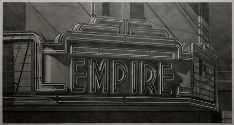 robert cottingham, Empire (SOLD), 2011, graphite on vellum, 24 7/8 x 49 7/8 inches