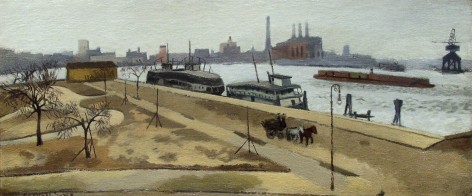 Raphael Soyer, Jackson Park, c. 1930, oil on canvas, 11 x 26 1/2 inches