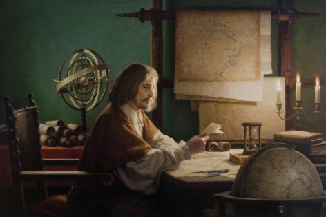 guillermo munoz vera, The Cartographer (SOLD), 2010, oil on canvas on panel, 39 3/8 x 59 inches