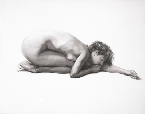 Steven Assael Carla Crouching with Arm Extended, 2004, graphite on paper, 11 x 14 inches