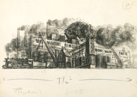 Reginald Marsh, Mrs. Martin's Famous Homemade Tarts, c. 1933, crayon on paper, 10 x 14 inches