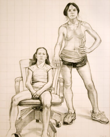 William Beckman, Study for Diana and Deidra, 1979, charcoal on paper, 61 x 49 inches