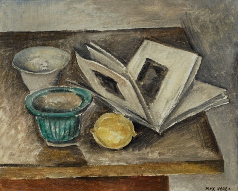 Max Weber, Still Life (The Pamphlet), ca. 1911-1914, oil on canvas, 12 x 15 inches
