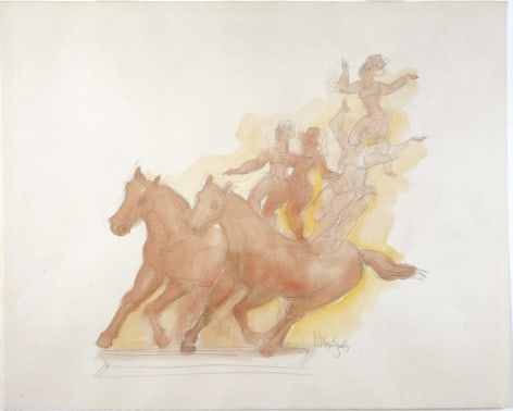 chaim gross, Four Bareback Riders, 1960, watercolor and pencil on paper, 17 x 21 1/2 inches