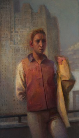 paul fenniak, Man on a Balcony, 2016-17, oil on wood panel, 42 x 24 inches