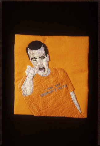 Darrel Morris, My Brother's Keeper, 2006, embroidery and applique, 8 1/2 x 7 1/2 inches