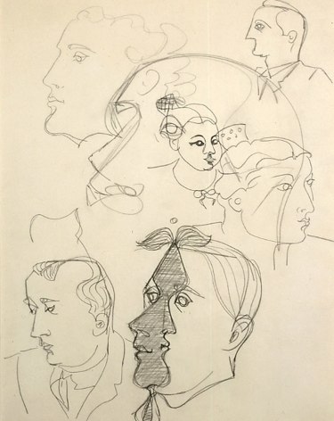 Faces, 1940, pencil on paper, 16 1/2 x 13 inches