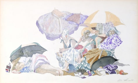 David Levine, Coney Queens, 1989, watercolor on paper, 14 1/2 x 23 1/4 inches