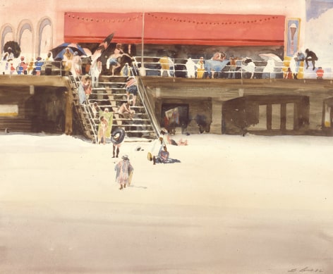 david levine, Stauch's Boardwalk Crowd, 1982, watercolor on paper, 11 x 14 inches, Private collection, Washington, DC