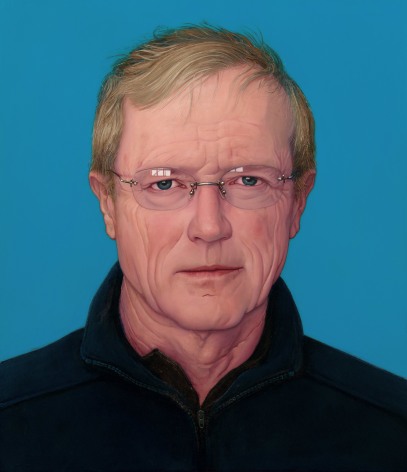 William Beckman, Blue on Blue Self-Portrait, 2006, oil on panel 18 1/8 x 15 1/2 inches, ​Private Collection