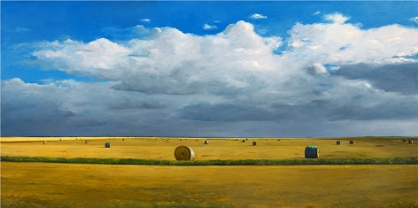 William Beckman, Bales (SOLD), 2016, oil on panel, 48 x 96 x 4 inches