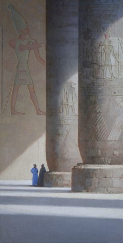 guillermo munoz vera, Sunny Day at Edfu Temple, 2013, oil on canvas mounted on panel, 39 3/8 x 19 5/8 inches