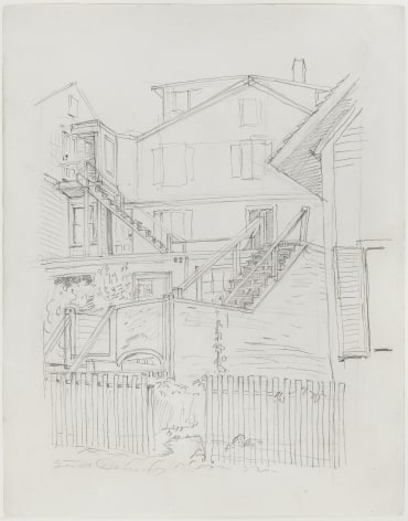 Stuart Davis, (Backyard Staircases), 1917, pencil on paper, 18 7/8 x 14 7/8 inches