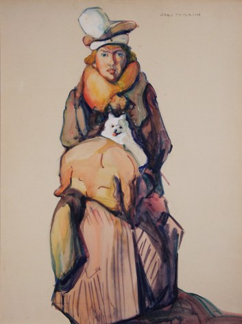 Jane Peterson, Self-Portrait with Skippy (SOLD), nd, watercolor and gouache on paper, 24 x 18 inches
