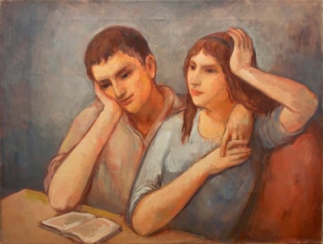 Bernard Karfiol, George and Virginie Reading Book, c. 1924, oil on canvas, 19 3/4 x 26 inches