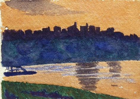 Oscar Bluemner, Fort George, n.d., watercolor on paper, 3 1/2 x 5 1/8 inches