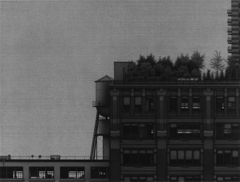 anthony mitri, Plein Air, Manhattan, 2013, charcoal on paper, 22 x 29 1/4 inches